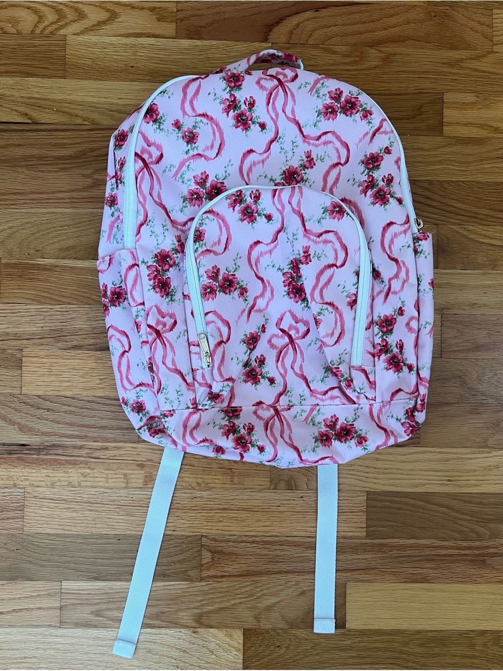LoveShackFancy Pink Floral Backpack with Ribbon Motif